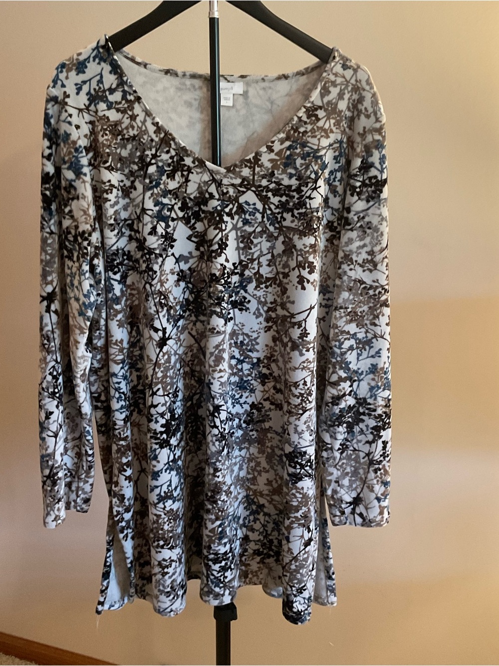 Pure Jill Long-Sleeve V-Neck Floral Print Dress Tunic - Brown & Blue Size L